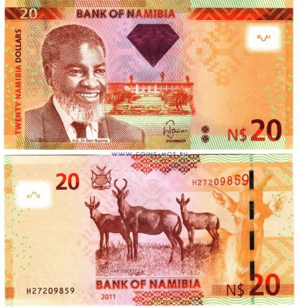 Намибия 20 долларов 2012 г «Стадо красных оленей»  UNC