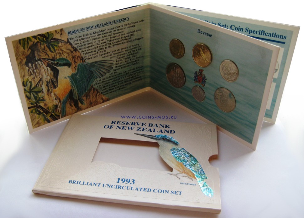 Новая Зеландия Набор из 6 монет 1993 г в красочном буклете с животными  BU