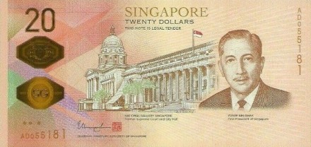 Сингапур 20 долларов 2019 г. Двухсотлетие Сингапура (1819-2019) Пластик. Юбилейная UNC   