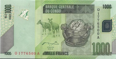 Конго 1000 франков 2005 г &quot;Попугай&quot; UNC