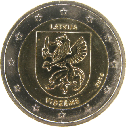 Латвия 2 евро 2016   Видземе. Регионы Латвии 
