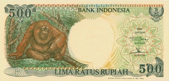 Индонезия 500 рупий 1992 г.  Орангутан UNC  
