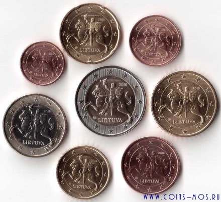 Литва Годовой набор из 8 монет 2015 г