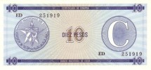Куба 10 песо 1985 г Валютный сертификат. Серия # С UNC   Узкая С 