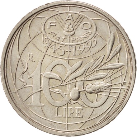 Италия 100 лир 1995 г.  Монета FAO  Специальная цена!!