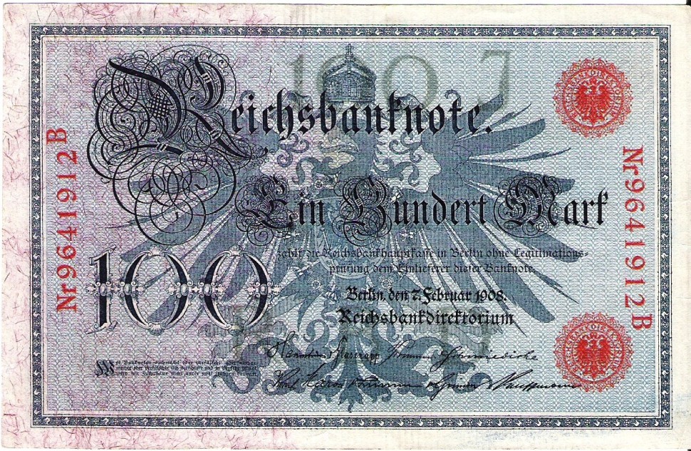 Германия 100 марок 1908 года.   