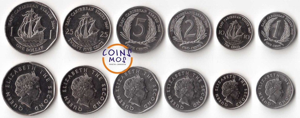 Карибские острова  Набор  из 6 монет 2004 - 2008 г.