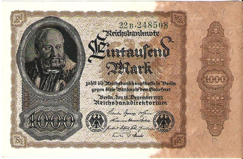 Германия 1 000 марок 1922 года. Превосходное состояние! UNC