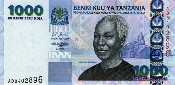Танзания 1000 шиллингов 2003 г "Первый президент Джулиус Камбарадже Ньерере" UNC рубашка на женскую сторону