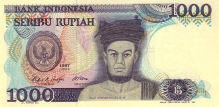 Индонезия 1000 рупий 1987 г. /Король Сисингамангарайя XII/ UNC