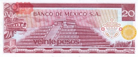 Мексика 20 песо 1972-77 г «портрет Хуана Морелоса Павона»  аUNC