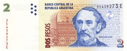 Аргентина 2 песо 2002-2003 г Президент Барталомео Митре   аUNC