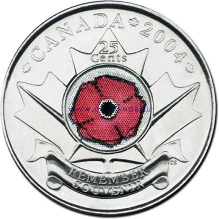 Канада День поминовения  25 центов 2004  Цветная эмаль  