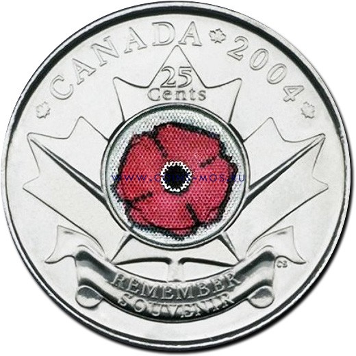 Канада День поминовения  25 центов 2004  Цветная эмаль  