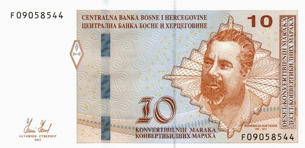Босния и Герцеговина 10 конв.марок 2008-12 г   Боснийский поэт Махмедалия Диздар     UNC    