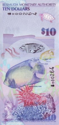 Бермуды 10 долларов 2009 г. Голубая рыба-ангел UNC   