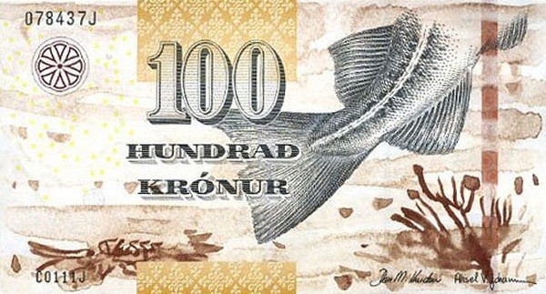 Фарерские острова 100 крон 2011 г. «Хвост трески»   UNC