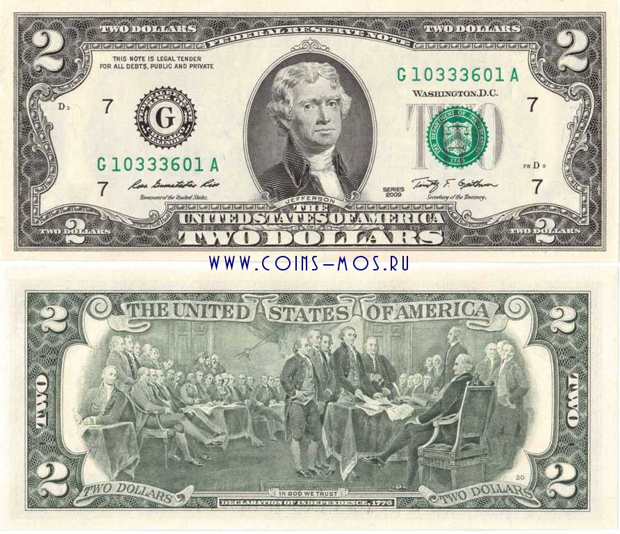 США  2 доллара  2009 г. UNC  G-Чикаго 