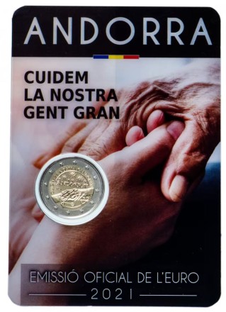 Андорра 2 евро 2021 /Мы заботимся о пожилых людях/  в коинкарте!       