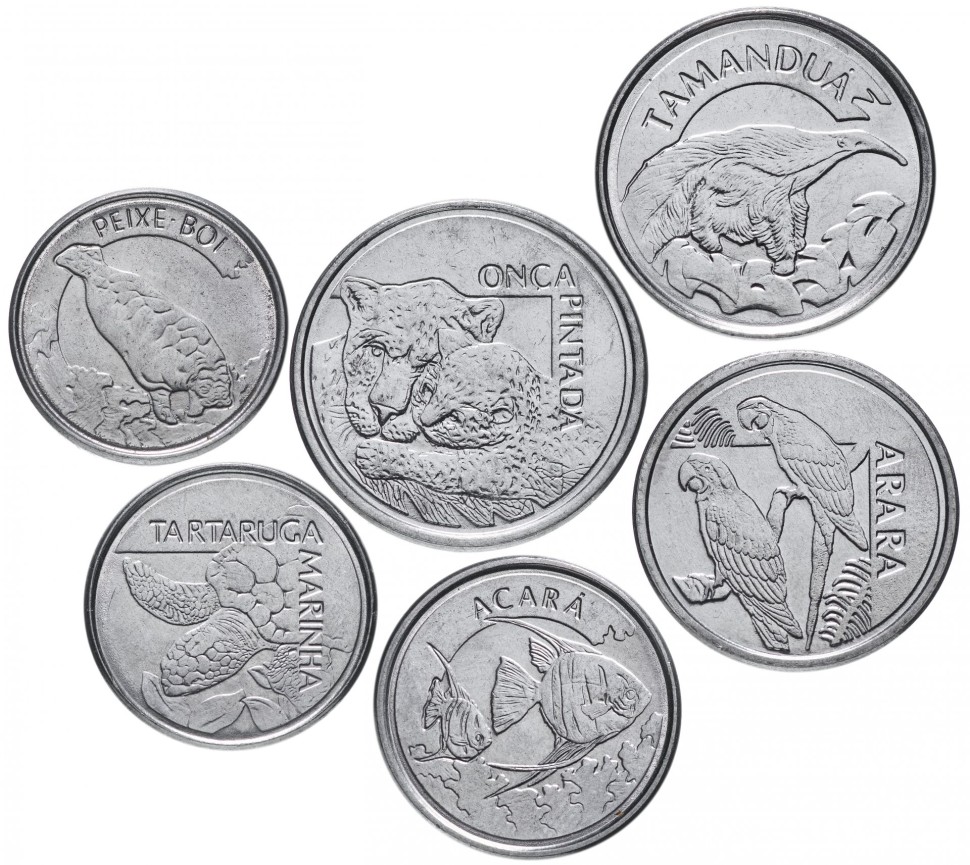 Бразилия Животные Набор из 6 монет 1992-1994 г