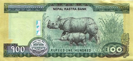Непал 100 рупий 2019  Носороги  UNC        
