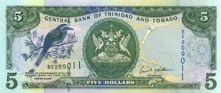 Тринидад и Тобаго 5 долларов 2006   «Синий-коронованный мотмот» аUNC