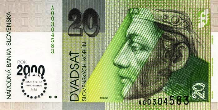 Словакия 20 крон 2000 г. " Миллениум" UNC 