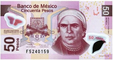 Мексика 50 песо 2004-08 г &quot;портрет Хосе Марии Морелоса Павона&quot;  UNC   Пластиковая
