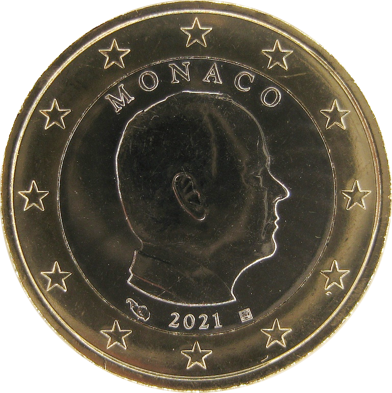 Монако 1 евро 2021 г.  Князь Альберт II