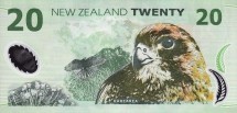 Новая Зеландия 20 долларов 1999 - 2013 г «Новозеландский сокол»  UNC пластик    