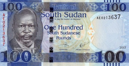 Южный Судан 100 фунтов 2017 г «Лев у водопада» UNC
