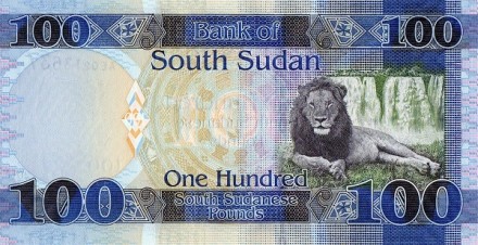 Южный Судан 100 фунтов 2017 г «Лев у водопада» UNC