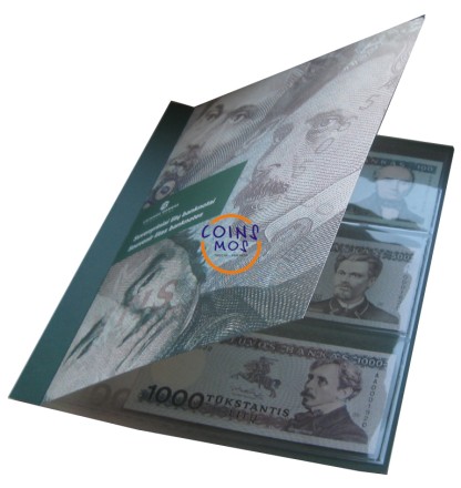 Литва Редкий набор из 3-х не выпущенных в обращение банкнот 100,500,1000 лит 1991 - 1994 гг. в буклете