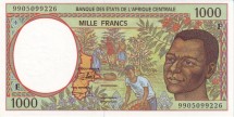 Центрально-Африканская Республика  1000 франков 1999 г Сплавщики леса UNC (F) 
