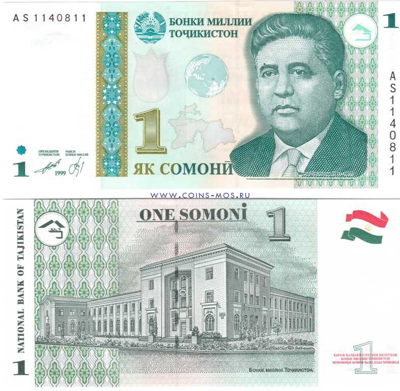 Таджикистан 1 сомони 1999 Мирзо Турсун-Заде UNC