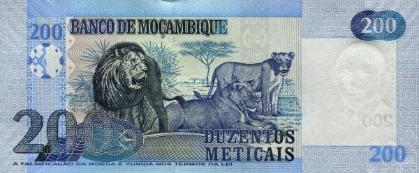 Мозамбик 200 метикал 2011 г  ЛЬВЫ  UNC  