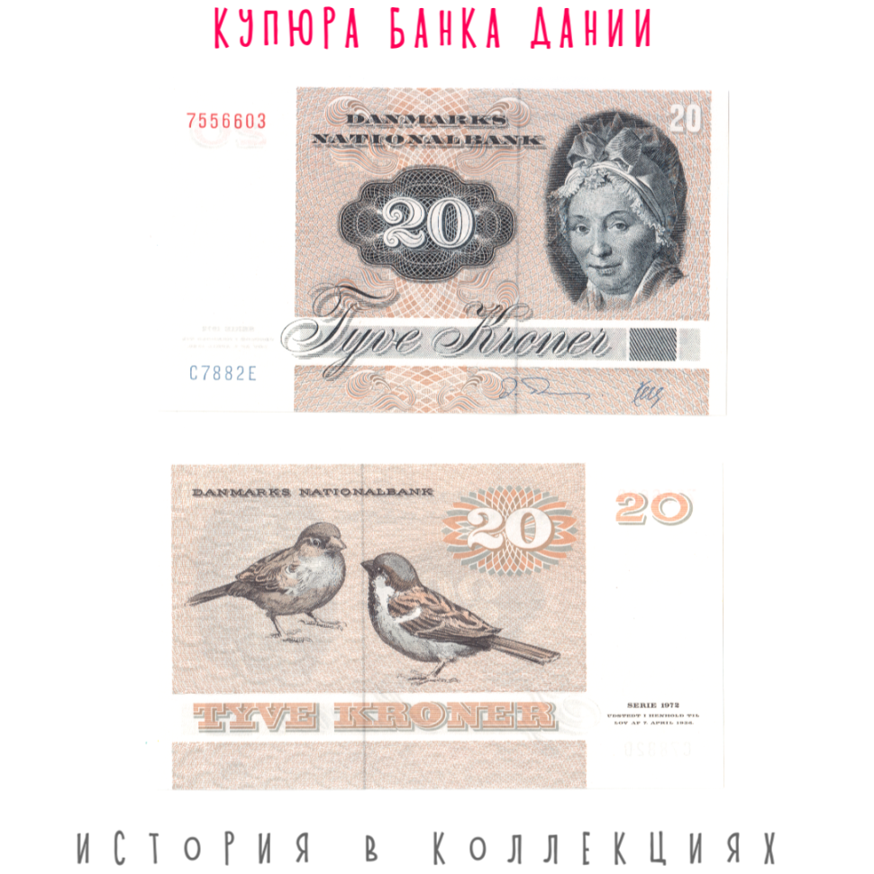 Дания 20 крон 1988 (серия 1972 г) Полина Мария Тутейн. Воробьи UNC