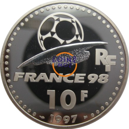 Франция «Чемпионат мира по футболу 1998» Набор из 3 серебряных монет 1997 г. (10 Fr) Proof В подарочной коробке!