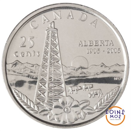 Канада 25 центов 2005 г.   100 лет провинции Альберта. Нефтяная вышка