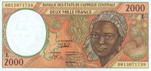 Габон  2000 франков 2000 г  «Рынок на пристани»  UNC  (L)
