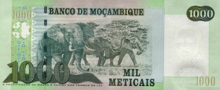 Мозамбик 1000 метикал 2011 Слоны UNC / коллекционная купюра