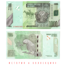 Конго 1000 франков 2013  Африканский Серый Попугай  UNC / коллекционная купюра 