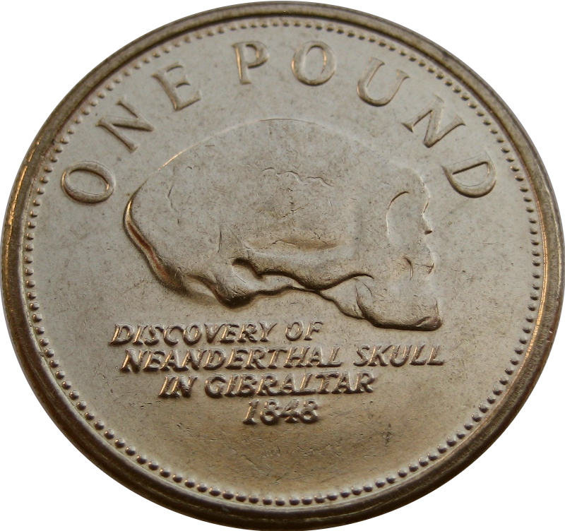 Гибралтар 1 фунт 2009 г.  Череп неандертальца