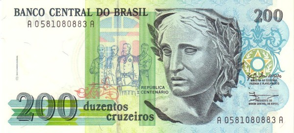 Бразилия 200 крузейро 1990 г /фрагмент картины Педро Бруно Родина/  UNC  