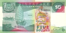 Сингапур 5 долларов 1989 г. Сингапурский порт  UNC  