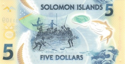 Соломоновы острова 5 долларов 2019 г. Рыбаки UNC Полимер