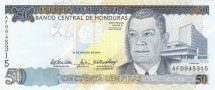 Гондурас 50 лемпир 2010 г  Основатель банка Хуан Мануэль Галвес. UNC