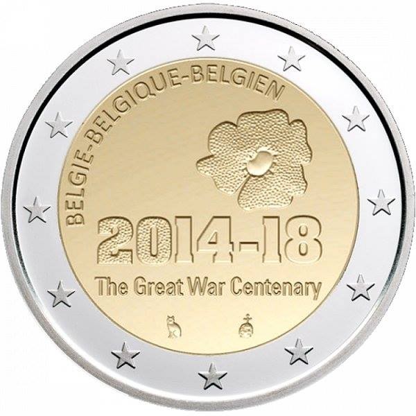 Бельгия 2 евро 2014 г 100 лет с начала Первой мировой войны      