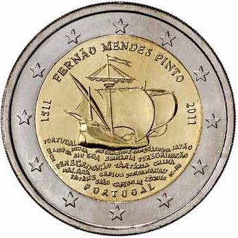 Португалия 2 евро 2011 г Фернан Мендес Пинто   мал. тираж