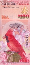 Бермуды 100 долларов 2009 г  Красный кардинал — рождественская птица  UNC   Спец.цена!!